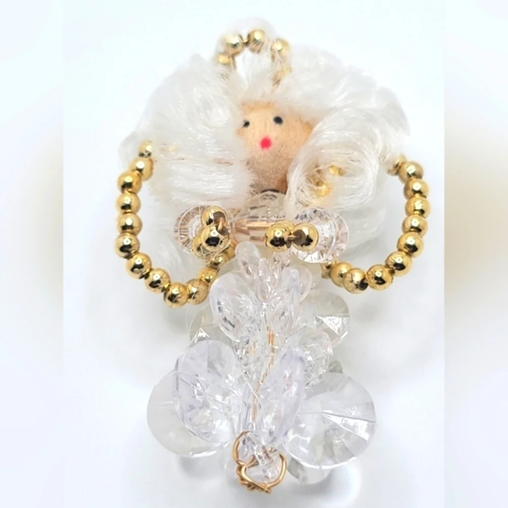 Vintage Beaded Brooch Pin Angel